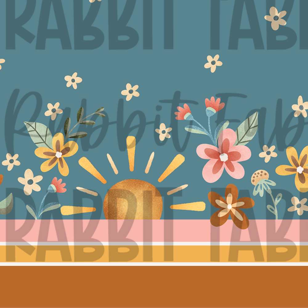 Sunshine Floral Border Print - Teal - PREORDER